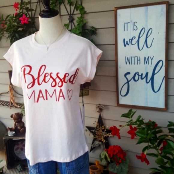 SWEET SOUL CLOTHING CO. ♡ NWT Sweet "Blessed MAMA 🤍" Short Sleeve T-Shirt S - Picture 1 of 17
